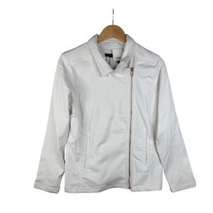 New Iman‎ Asymmetrical Full Zip Denim Jacket size Small White